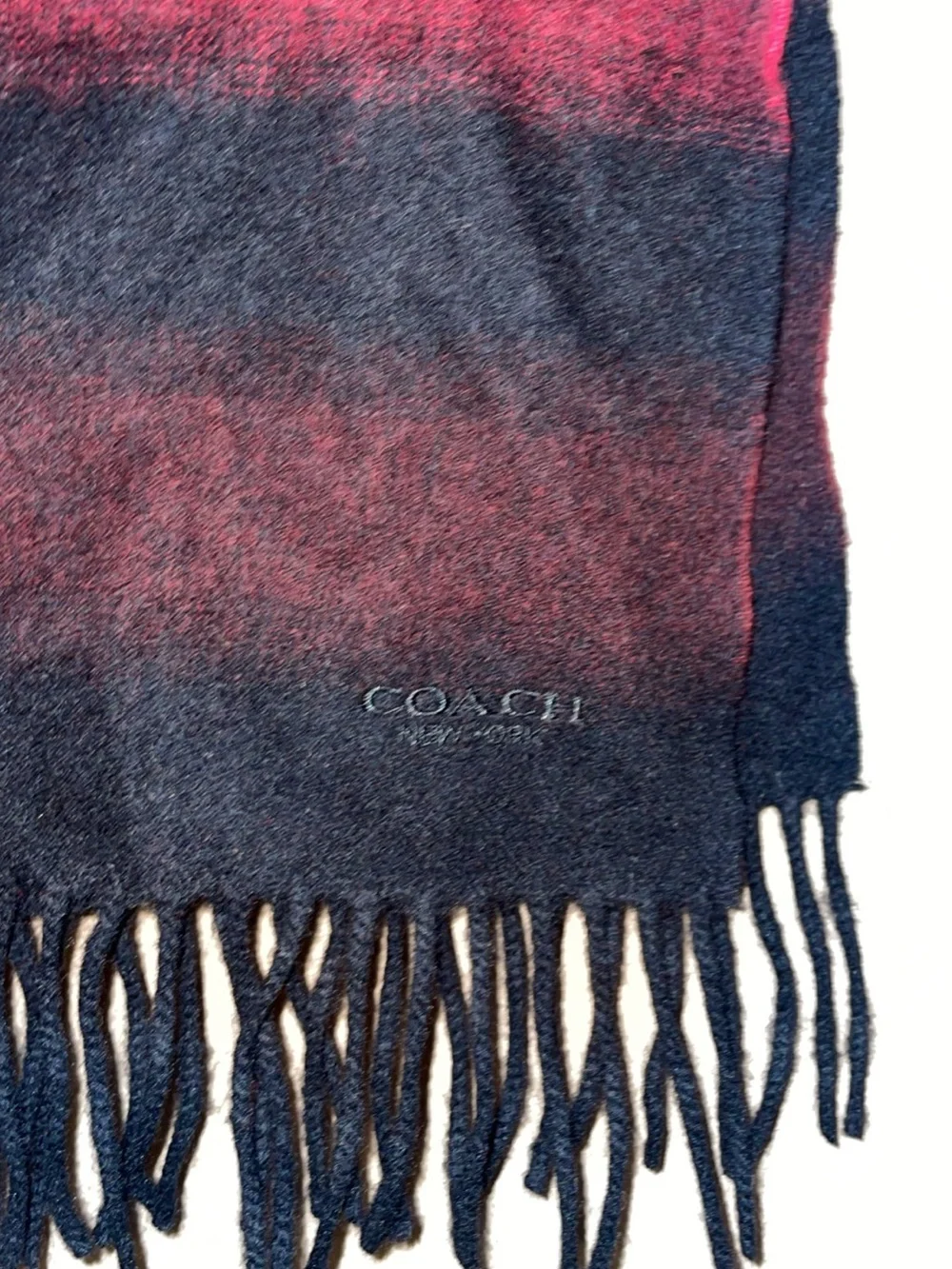 Coach New York Ombre Cashmere Scarf in Burgundy and Black